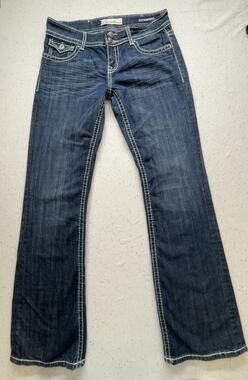 Vigoss Collection Bootcut Jeans Size 9 Blue Denim Heavy Thick Stitch Embellished